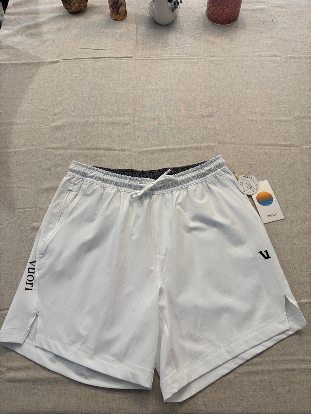 Vuori White Men's Athletic Shorts with Elastic Waist